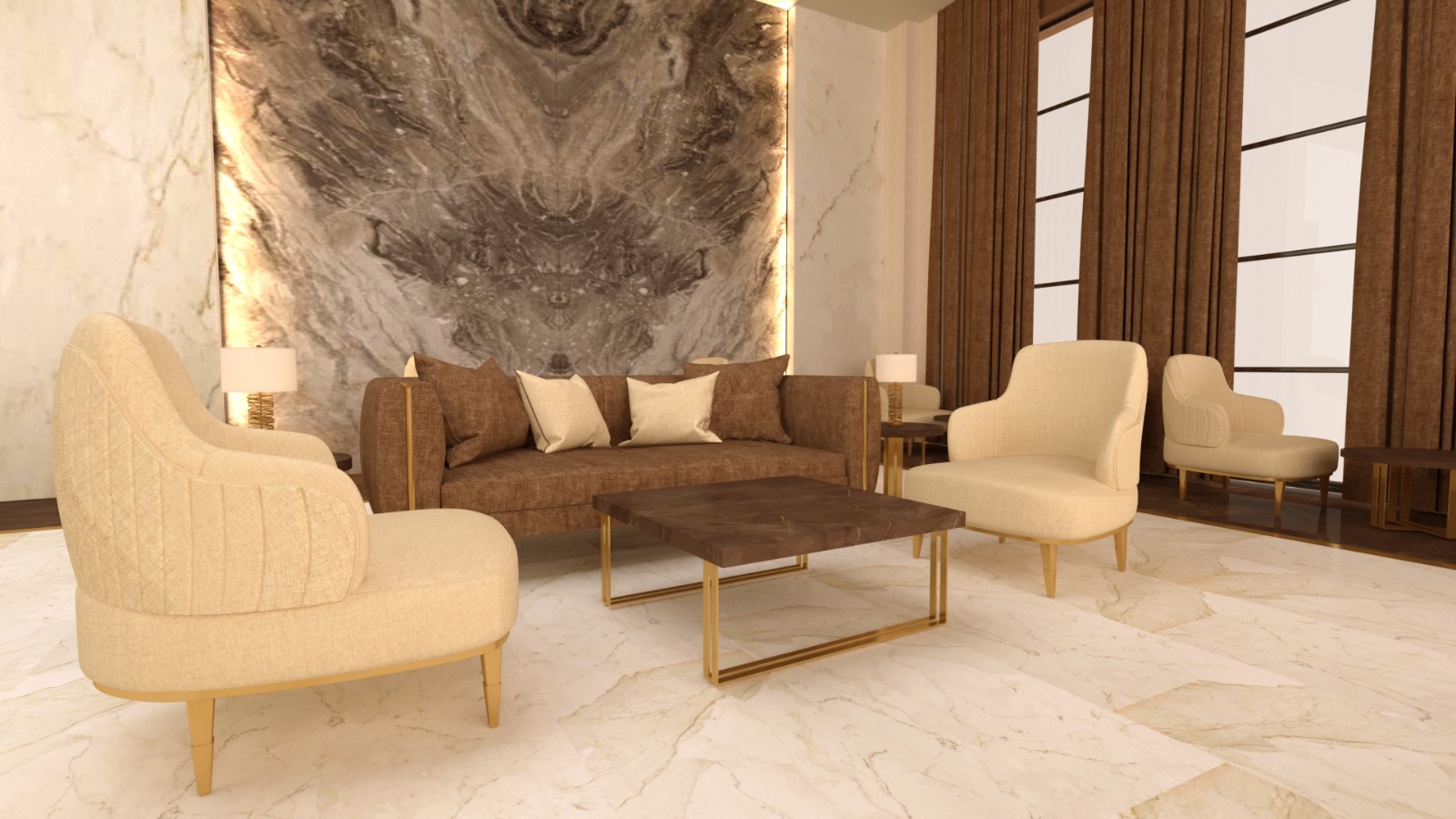 Lüks Lounge İç Mekan Konsepti — 3D Görselleştirme